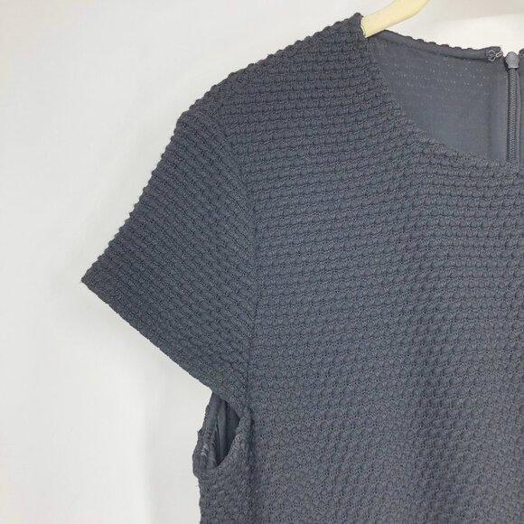 St John Black Textured Jewel Neck Pleated A-Line Short Sleeve Dress size ~S - Picture 8 of 16